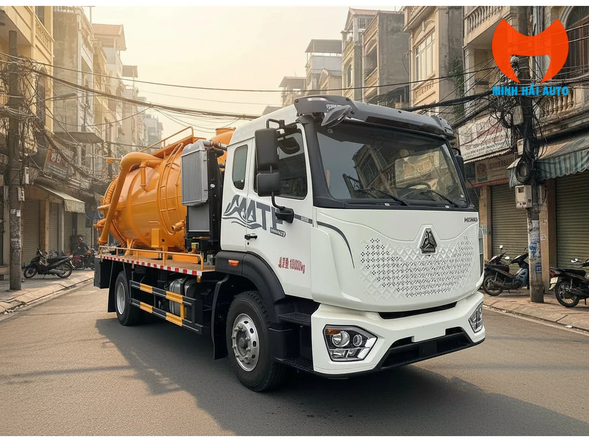 Xe hút bể phốt HOWO 8 khối Euro 5 nhìn từ góc trước bên phải
