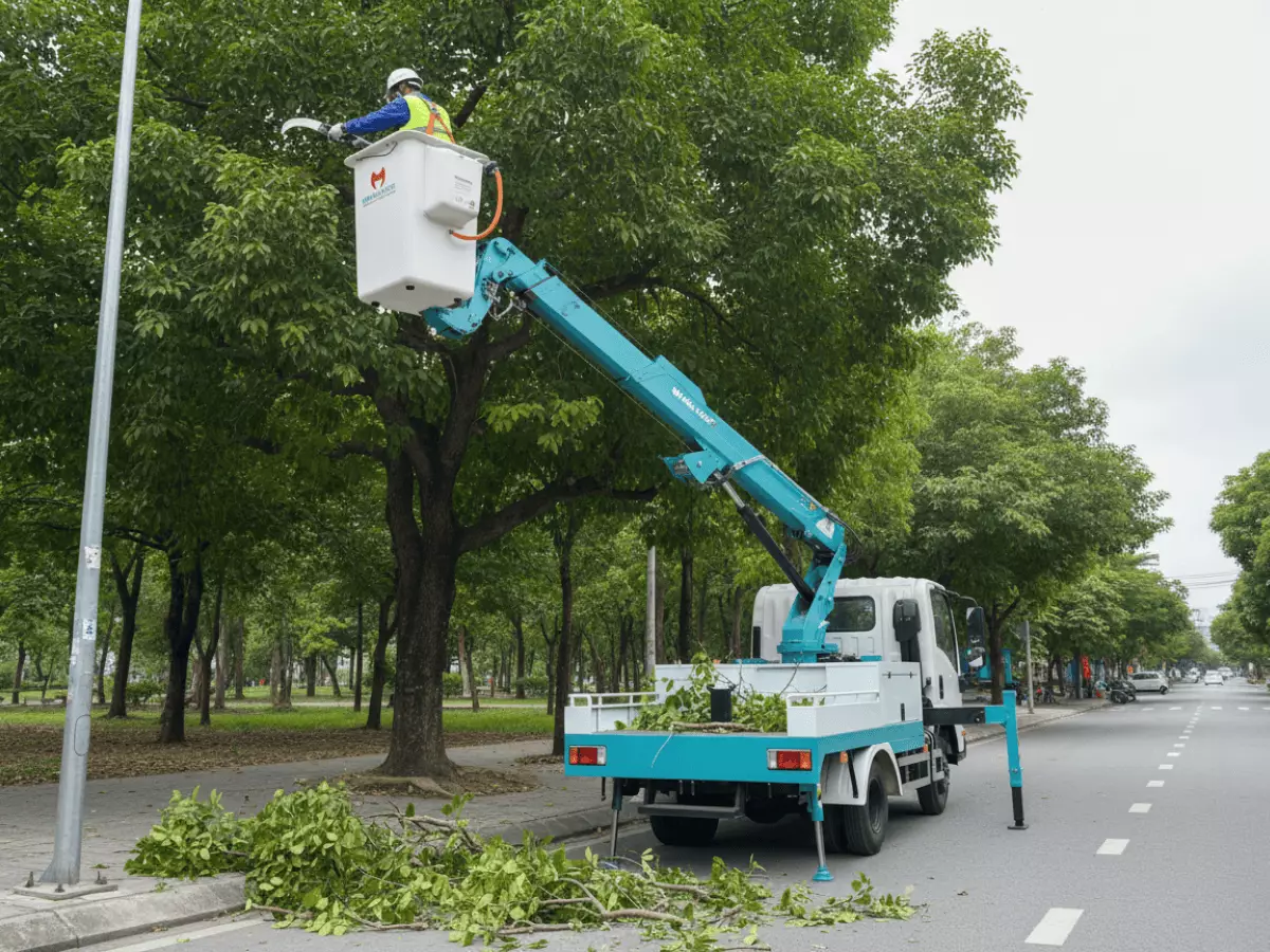 Xe nâng người 12m cắt tỉa cây xanh đô thị