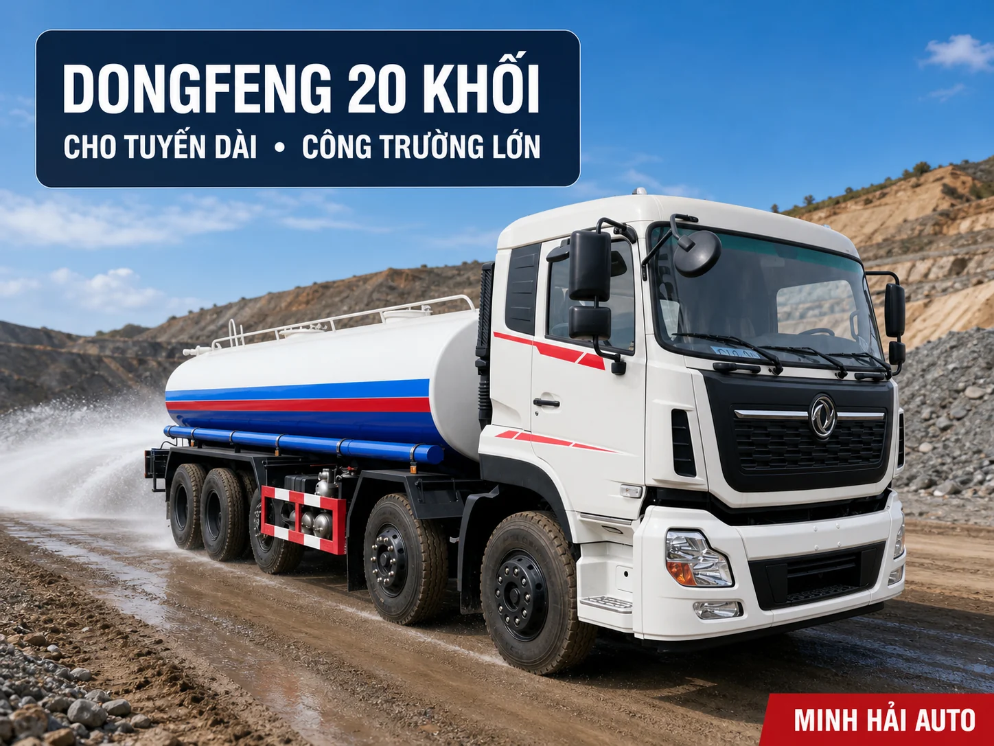 Xe phun nước rửa đường Dongfeng 20 khối có overlay cho công trường lớn