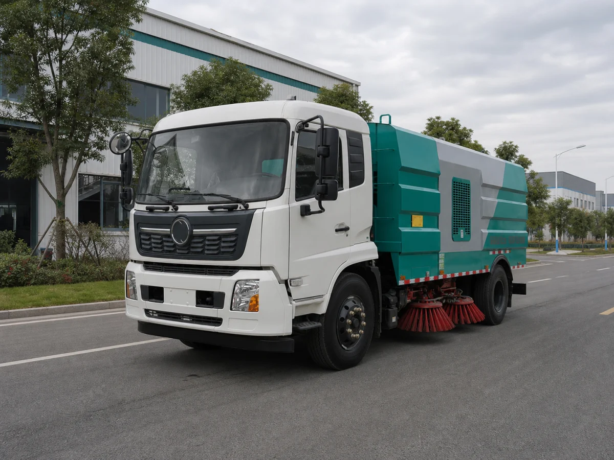 Xe quét đường Dongfeng 12 khối làm việc trong khu công nghiệp