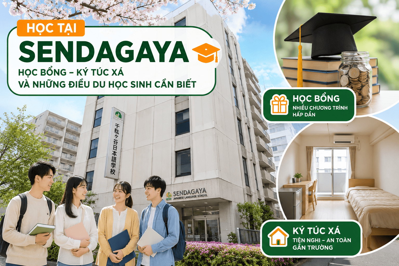 TRƯỜNG NHẬT NGỮ SENDAGAYA: CHƯƠNG TRÌNH HỌC, HỌC BỔNG, KÝ TÚC XÁ