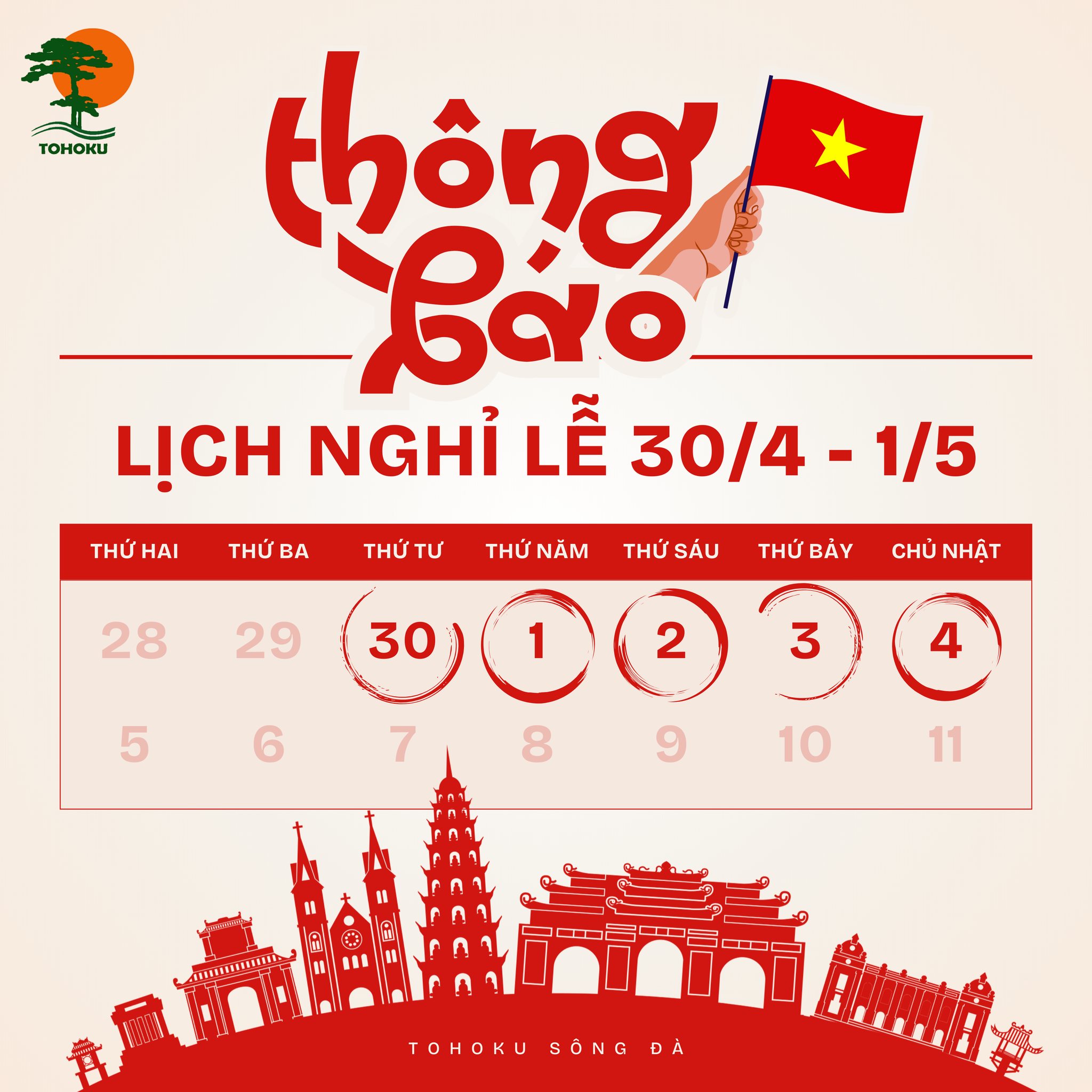 THÔNG BÁO LỊCH NGHỈ LỄ 30/4 & 1/5 NĂM 2025