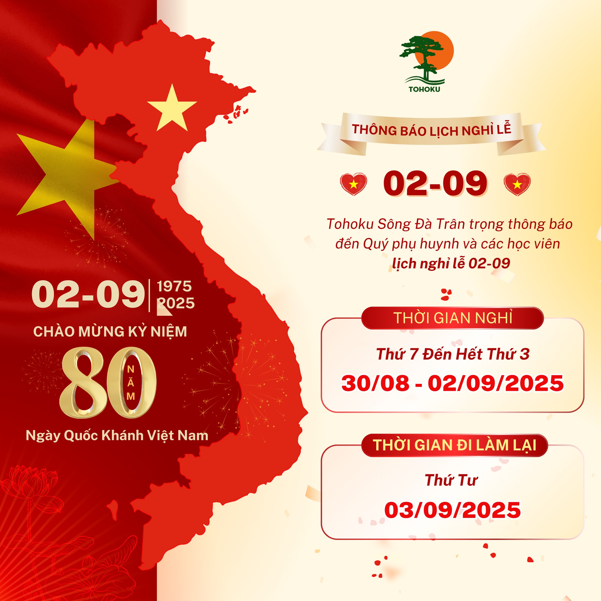 Thông Báo Lịch Nghỉ lễ 2/9 – Kỷ Niệm 80 Năm Quốc Khánh Việt Nam (1945–2025)
