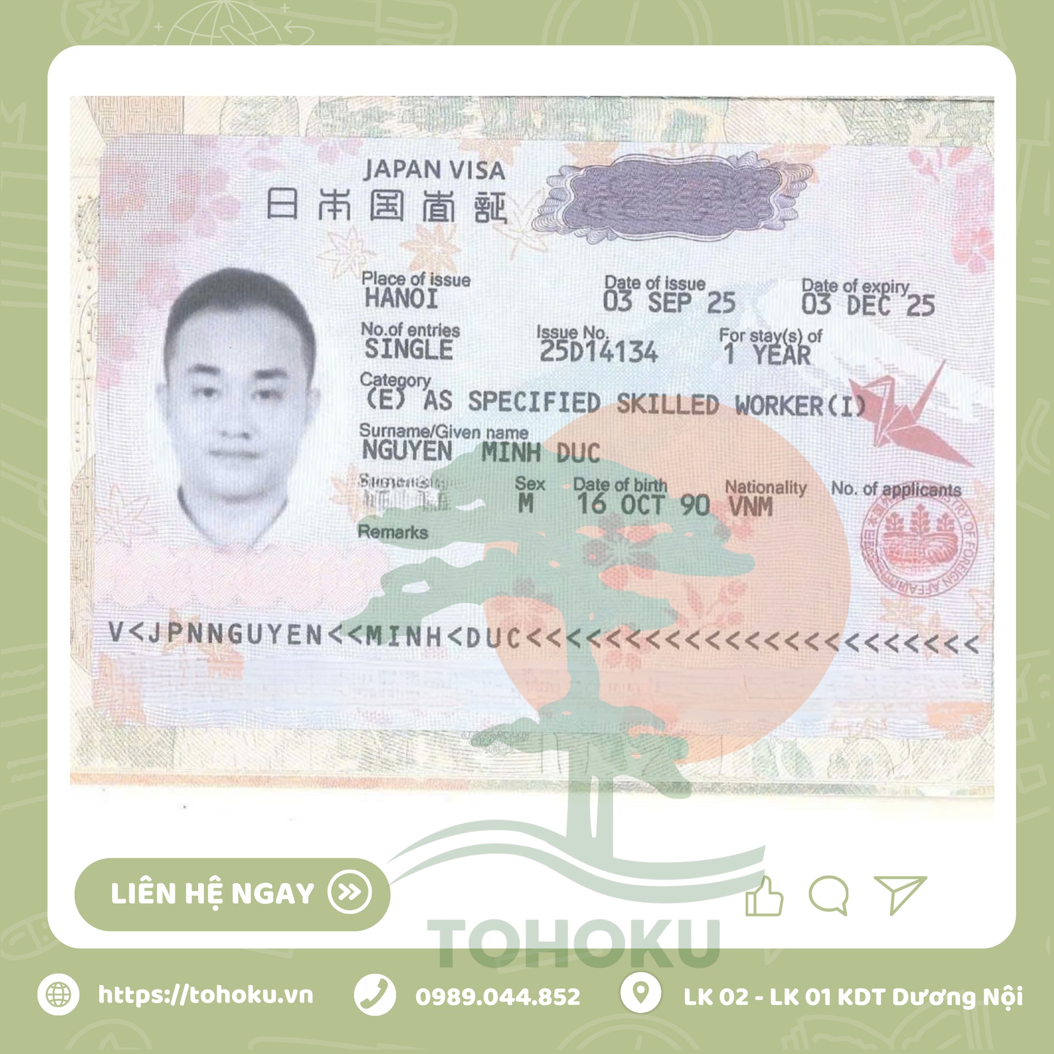 Chúc Mừng Bạn Nguyễn Minh Đức Chính Thức Nhận Được  Visa Kỹ Năng Đặc Định