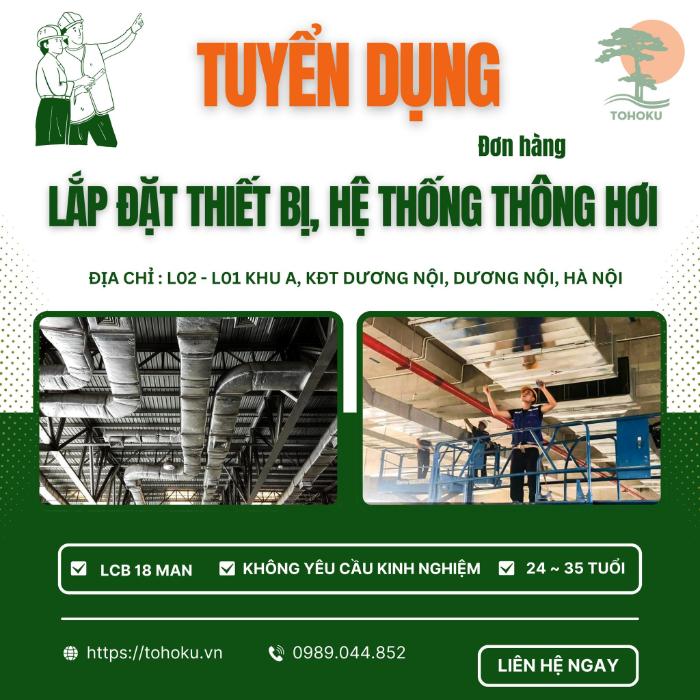 [THI TUYỂN 20.08.2025] TUYỂN DỤNG: TTS LẮP ĐẶT THIẾT BỊ HỆ THỐNG THÔNG HƠI TÒA NHÀ (NAM)- SHIGA