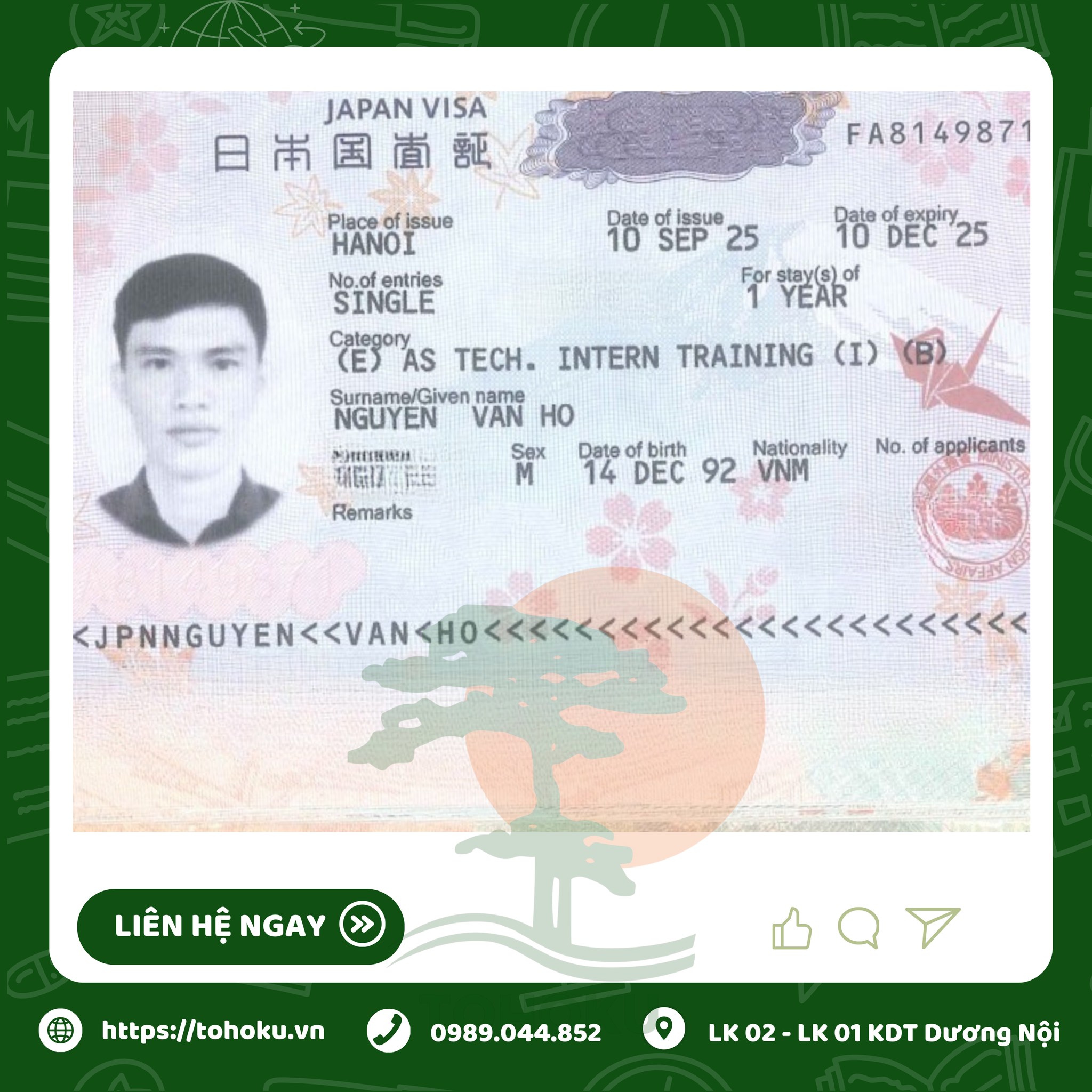 Chúc Mừng 02 Thực Tập Sinh Tohoku Sông Đà Nhận Visa Nhật Bản