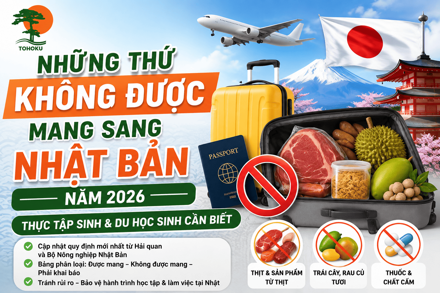 NHỮNG THỨ KHÔNG ĐƯỢC MANG SANG NHẬT BẢN NĂM 2026: THỰC TẬP SINH VÀ DU HỌC SINH CẦN BIẾT