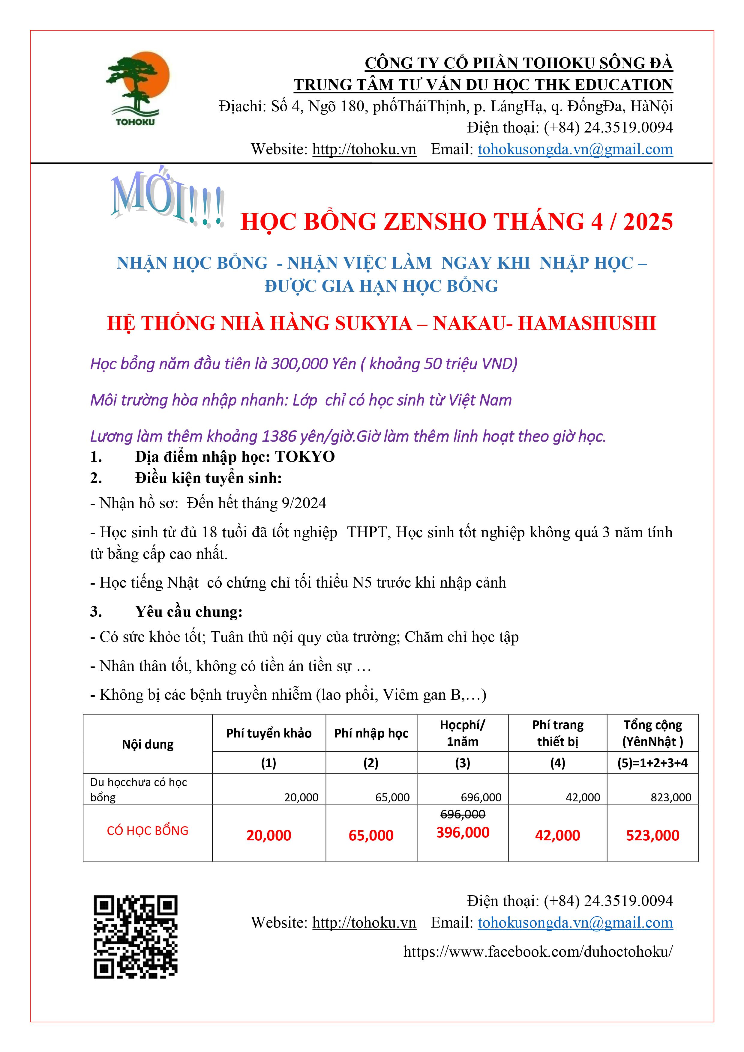 TUYỂN SINH DU HỌC NHẬT BẢN - HỌC BỔNG ZENSHO KỲ 04/2025