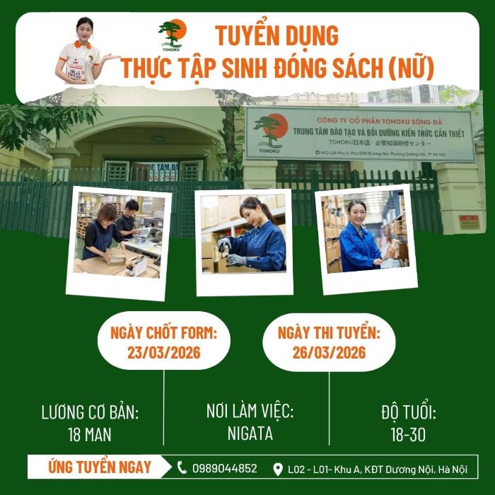 [23/3/2026] TÌM ỨNG VIÊN - ĐƠN HÀNG ĐÓNG SÁCH (NỮ). NIIGATA