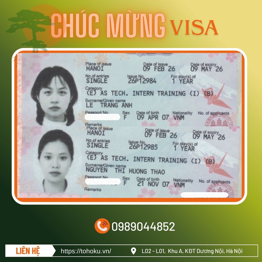 [ 13.2.2026- THÔNG BÁO VISA] CHÚC MỪNG HAI NỮ HỌC VIÊN CỦA TOHOKU SÔNG ĐÀ