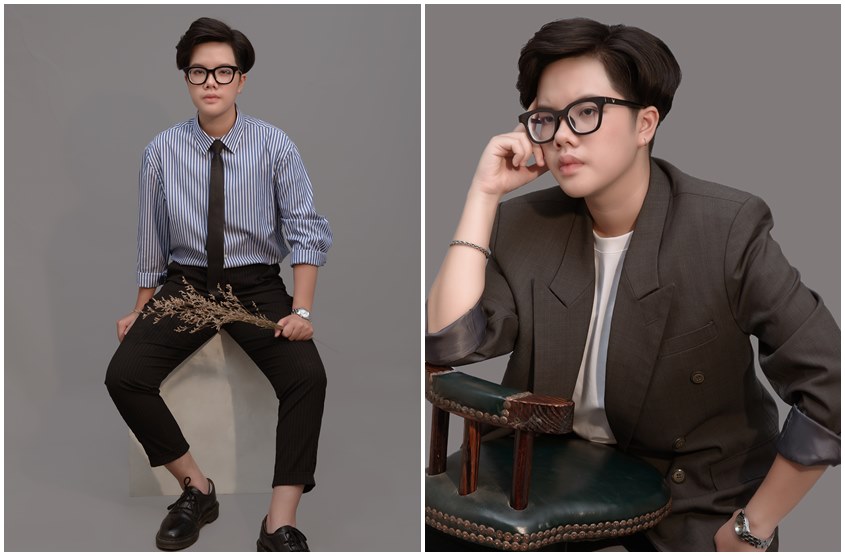 Chụp ảnh profile phong cách tomboy cá tính trong studio phông nền đơn sắc