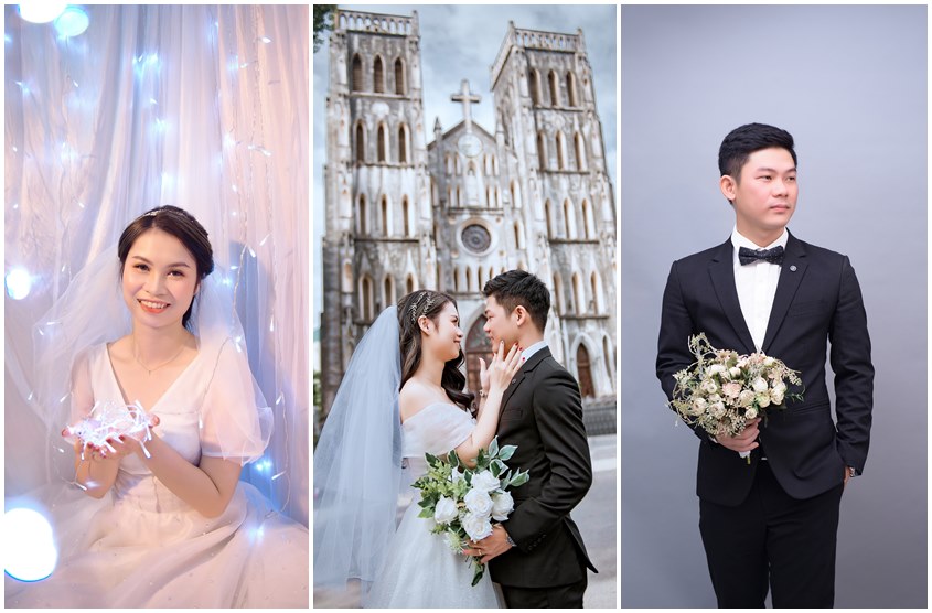 Chụp ảnh cưới ở nhà thờ lớn Hà Nội cổ kính và studio tinh tế: cặp Quý - Anh