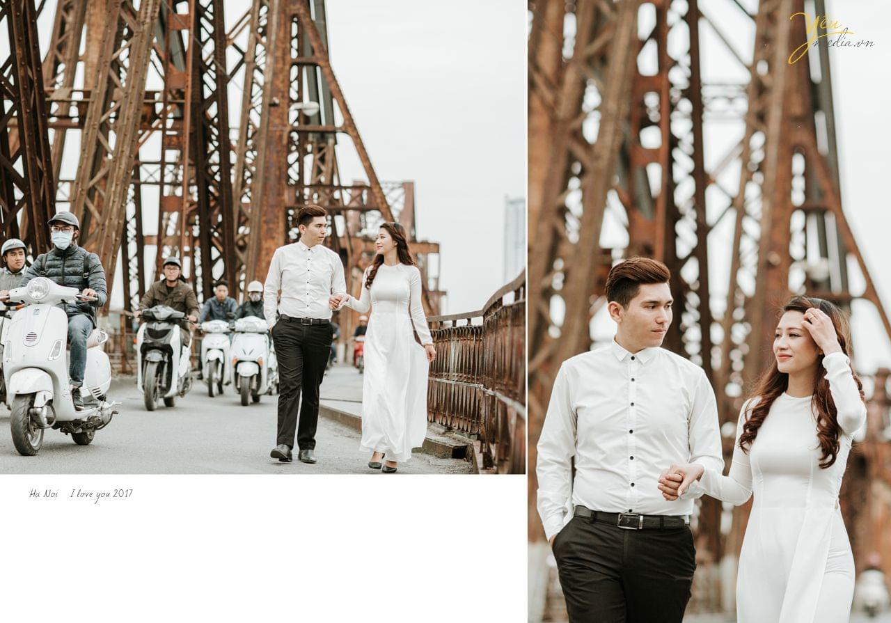 ảnh cưới áo dài chụp cầu long biên