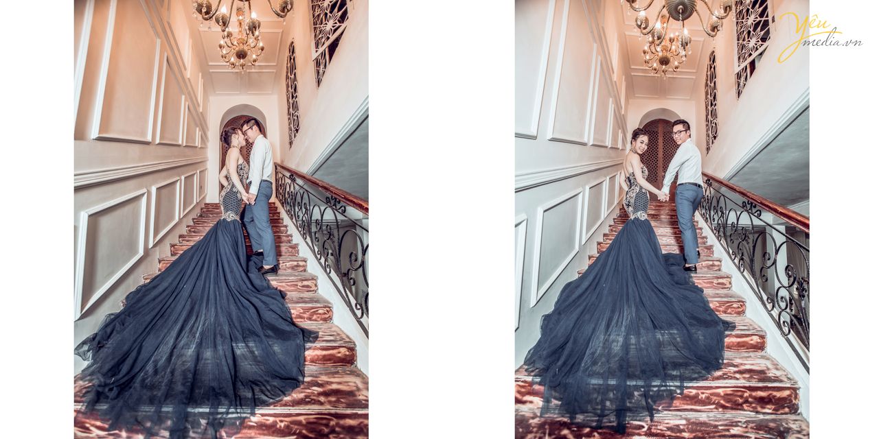 cô dâu quyến rũ trong bộ váy đuôi cá xòe rộng