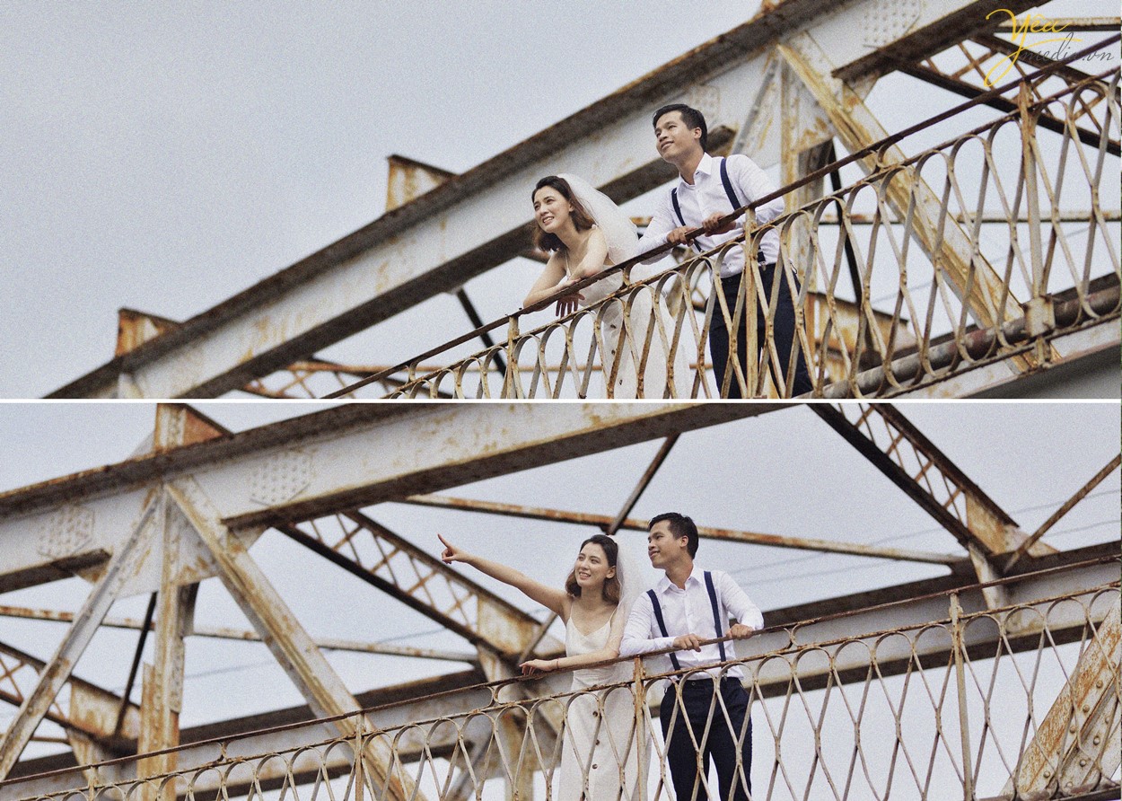 chụp ảnh cưới phong cách cổ xưa trên cầu long biên