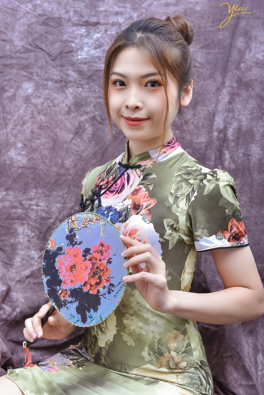 Cho thuê sườn xám Trung Hoa màu xanh hà nội giá rẻ sinh viên biểu diễn