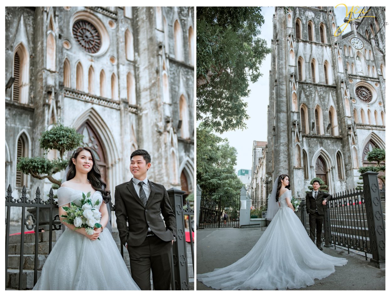 Những bức ảnh cưới tại nhà thờ lớn Hà Nội sẽ khiến bạn đắm say trong không gian tuyệt đẹp và trang trọng của nơi thờ cúng. Các cặp đôi sẽ được tạo dáng, trổ tài và cùng nhau lưu giữ những khoảnh khắc đáng nhớ trong lễ cưới của mình.