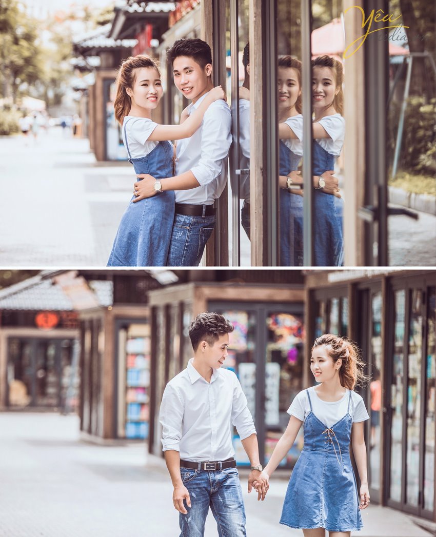 chụp ảnh cưới ở phố đi bộ phố sách