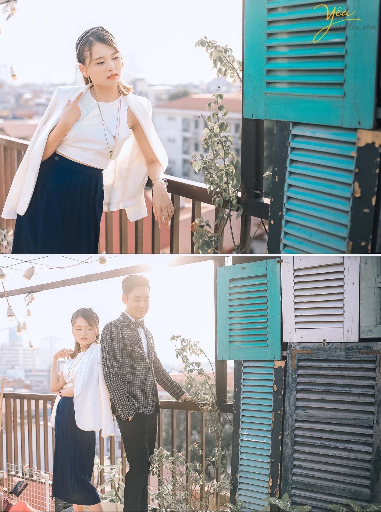 cô gái bên lan can sân thượng