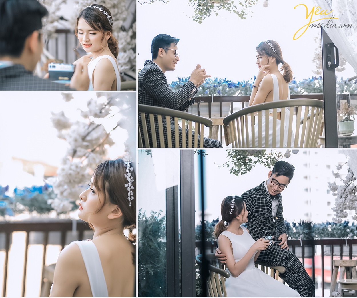 cô gái chàng trai ngồi bên ban công yêu nhau