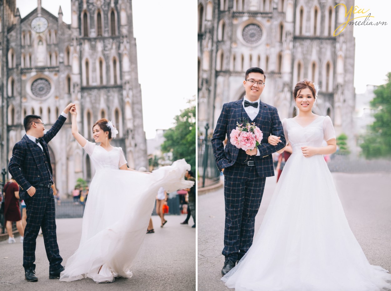 Trời nắng là thế nhưng lại không hề nóng tí nào đâu bạn nhé. Bởi những tán lá xanh mơn mởn kia đã là những chiếc ô kỳ diệu xua đi cái nắng hè oi ả các bạn ạ. Chính vì vậy mà nơi đây là không gian lý tưởng cho những buổi cắm trại cùng bạn bè. Các bạn có thể mang đến đây những đồ ăn nhẹ cùng một chiếc thảm lớn để dã ngoại và tổ chức những buổi picnic, team buidling ngoài trời cũng vô cùng dễ chịu. Còn điều gì tuyệt hơn là được cùng bạn bè trốn khỏi khói bụi thành phố sau một tuần học tập và làm việc mệt mỏi, được đến một không gian tràn ngập trong sắc màu của cỏ cây hoa lá, thả tâm hồn thư giãn cho đến khi bao mệt mỏi biến tan, cùng nhau trò chuyện, cùng kể cho nhau nghe những điều thú vị, cùng nhau cười giòn tan. Khi ấy bạn sẽ thực sự rời xa những ồn ào, náo nhiệt nơi thành đô, thỏa sức hòa mình cùng thiên nhiên kỳ diệu.    Yêu Media xin giới thiệu với bạn bộ ảnh mà ekip đã thực hiện cho cặp đôi Vũ - Phượng tại vườn nhãn và tại khu nhà thờ lớn - bờ hồ ở Hà Nội. 