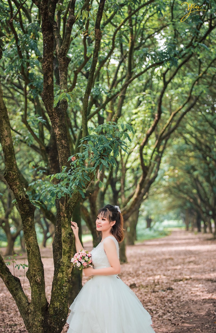 cô dâu xinh đẹp dạo bước trong khu rừng