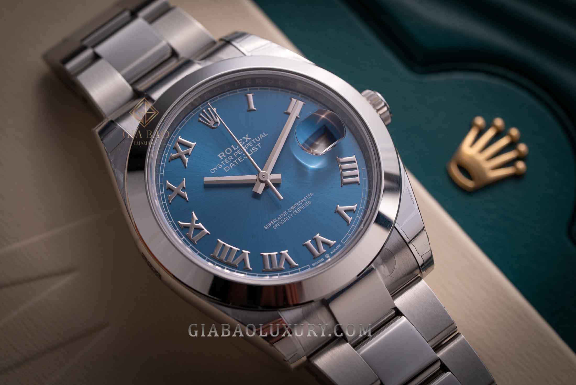 Đồng Hồ Rolex Datejust 41 126300 Mặt Số Xanh Cọc Số La Mã Dây Đeo Oyster