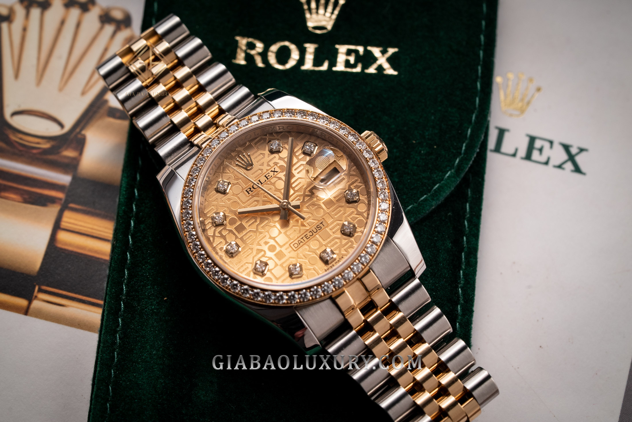 Đồng hồ Rolex Datejust 36mm 116243 Mặt vi tính vàng Vành kim cương