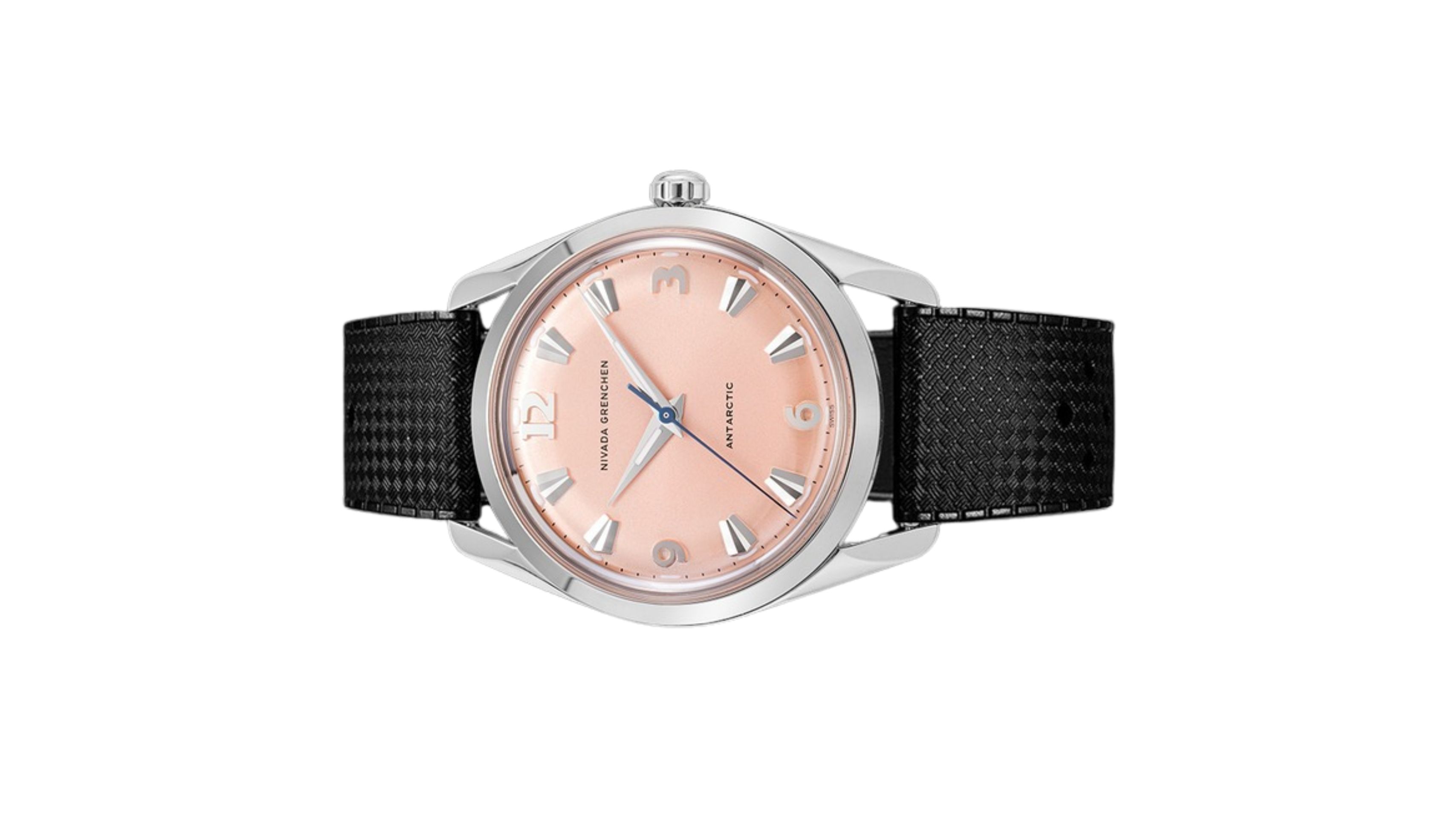 Đồng hồ đeo tay thương hiệu Nivada Grenchen, dòng sản phẩm Antarctic, Ref number: 35018M, mặt số Sunray chải tia cá hồi, size 35mm, máy lên cót tay, vỏ bằng thép không gỉ 316, dây da bò, mới 100%