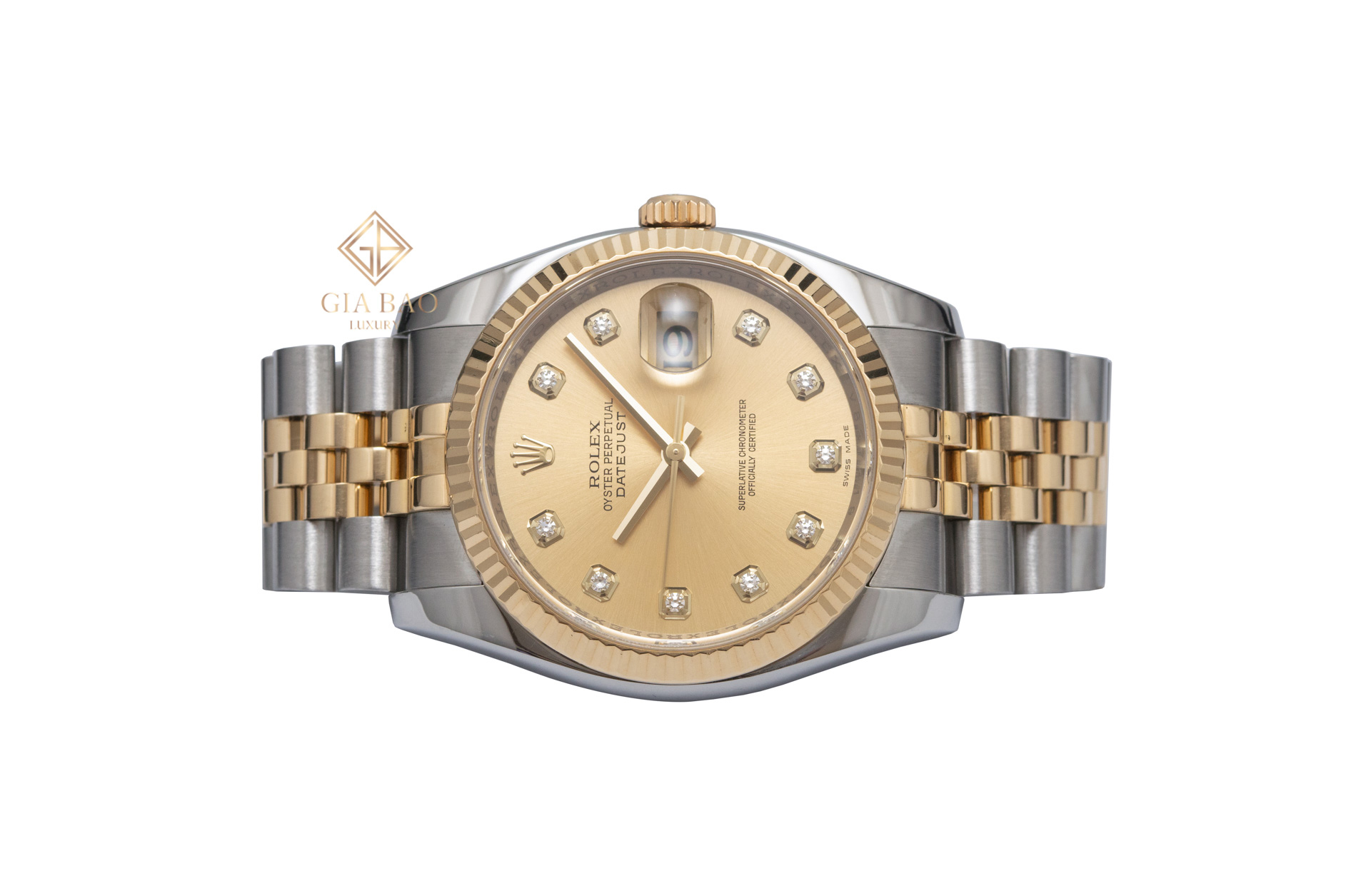 Đồng Hồ Rolex Datejust 116233 Mặt Số Vàng Champagne Nạm Kim Cương