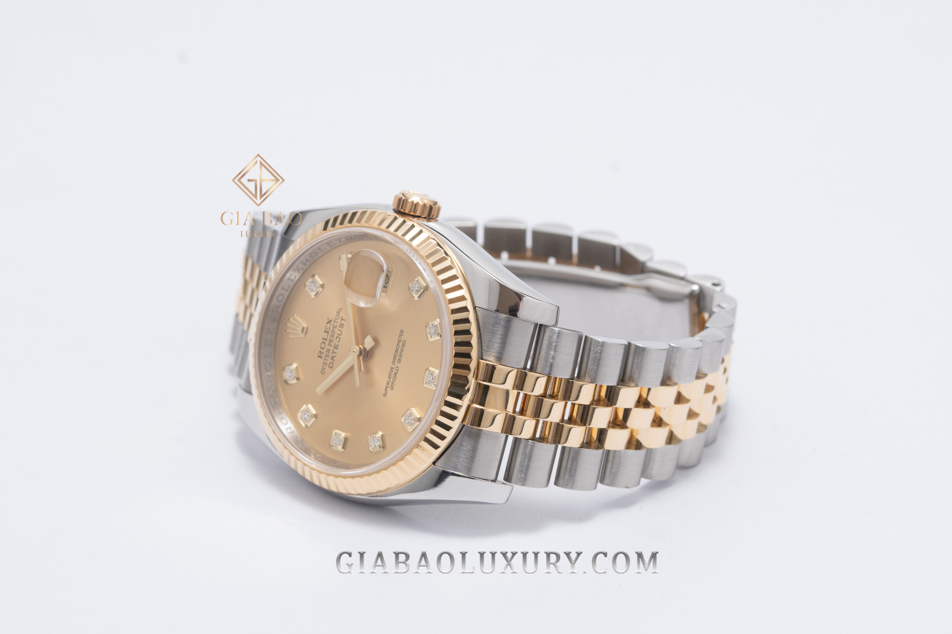 Đồng Hồ Rolex Datejust 116233 Mặt Số Vàng Champagne Nạm Kim Cương