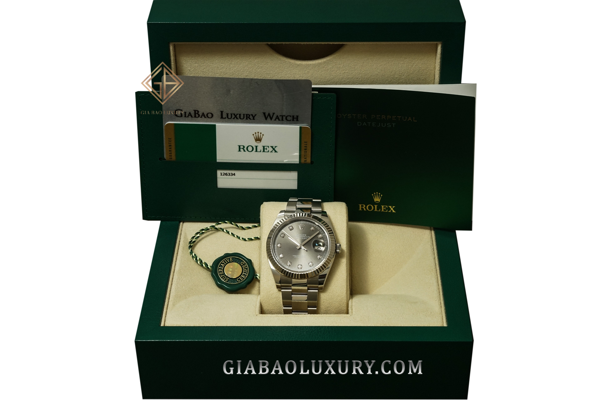 Đồng Hồ Rolex Datejust 41 126334 Mặt Số Xám Tối Nạm Kim Cương Dây Đeo Oyster