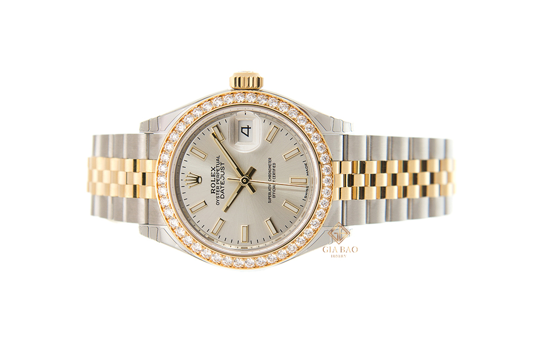 Đồng Hồ Rolex Lady-Datejust 28 279383RBR Mặt Số Bạc Cọc Dạ Quang