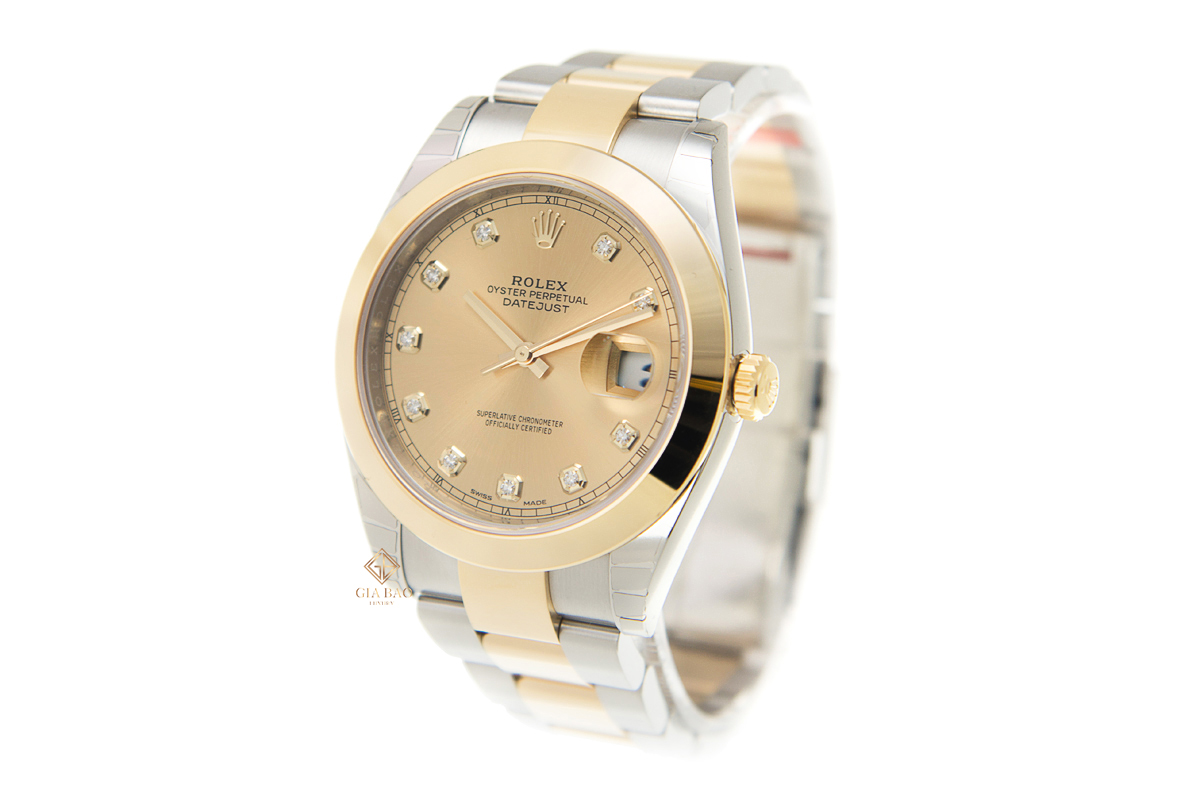 Đồng Hồ Rolex Datejust 41 126303 Mặt Số Vàng Champagne Nạm Kim Cương Dây Đeo Oyster