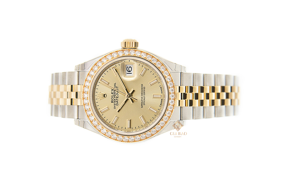 Đồng Hồ Rolex Lady-Datejust 28 279383RBR Mặt Số Vàng Champagne Cọc Số Dạ Quang