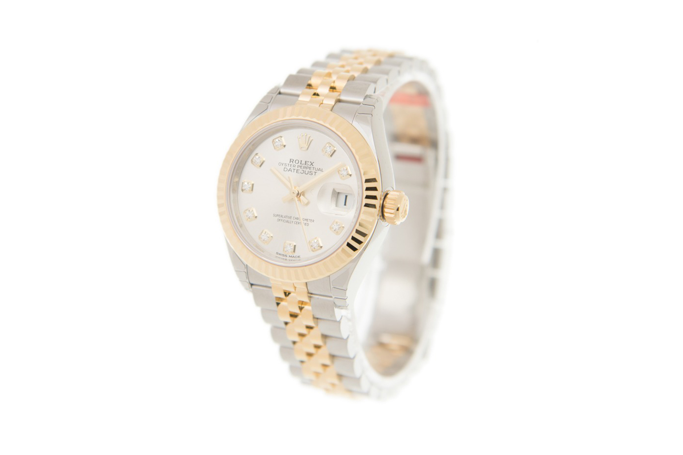 Đồng Hồ Rolex Lady-Datejust 28 279173 Mặt Số Bạc Nạm Kim Cương