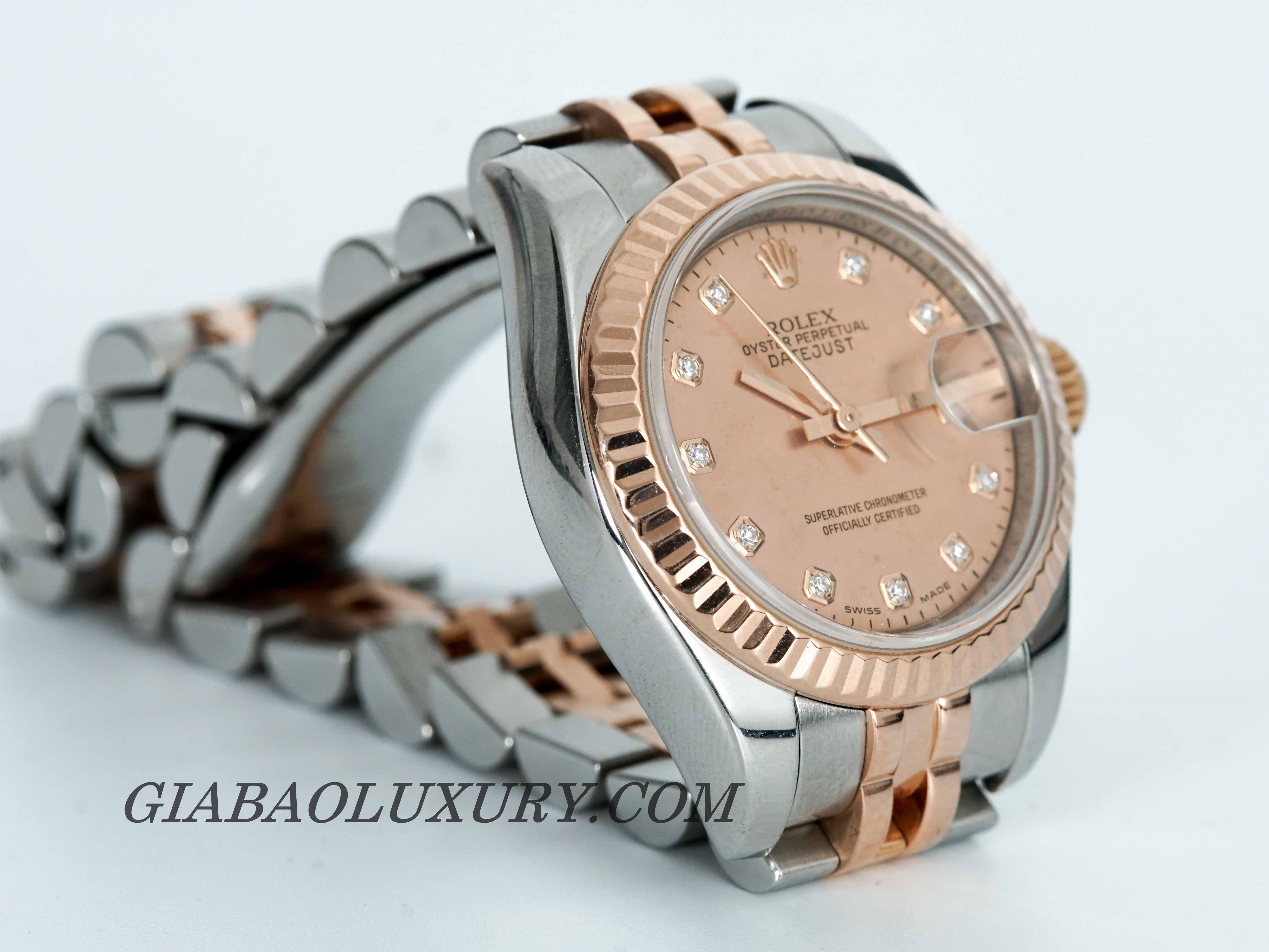 Đồng Hồ Rolex Lady Datejust 179171 Mặt Số Hồng Nạm Kim Cương