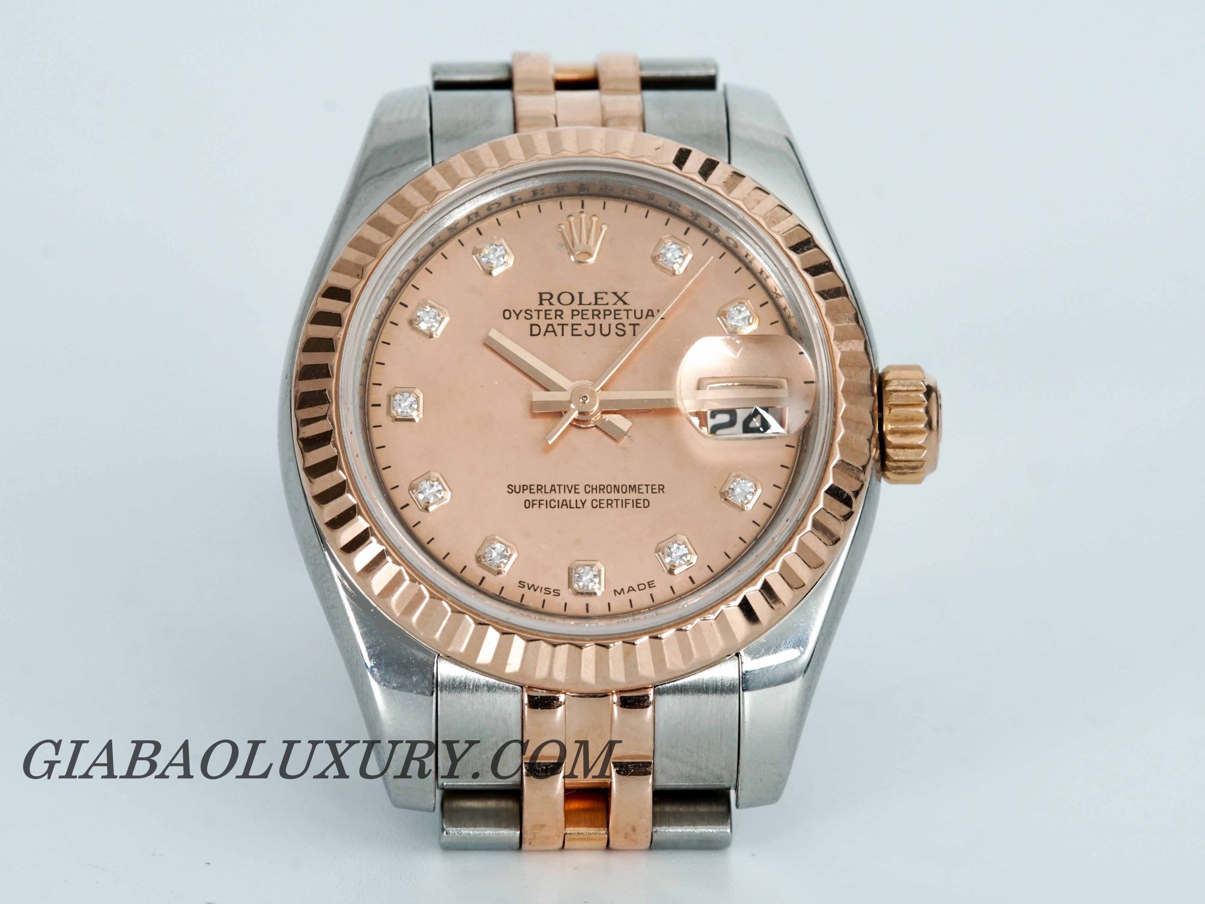 Đồng Hồ Rolex Lady Datejust 179171 Mặt Số Hồng Nạm Kim Cương