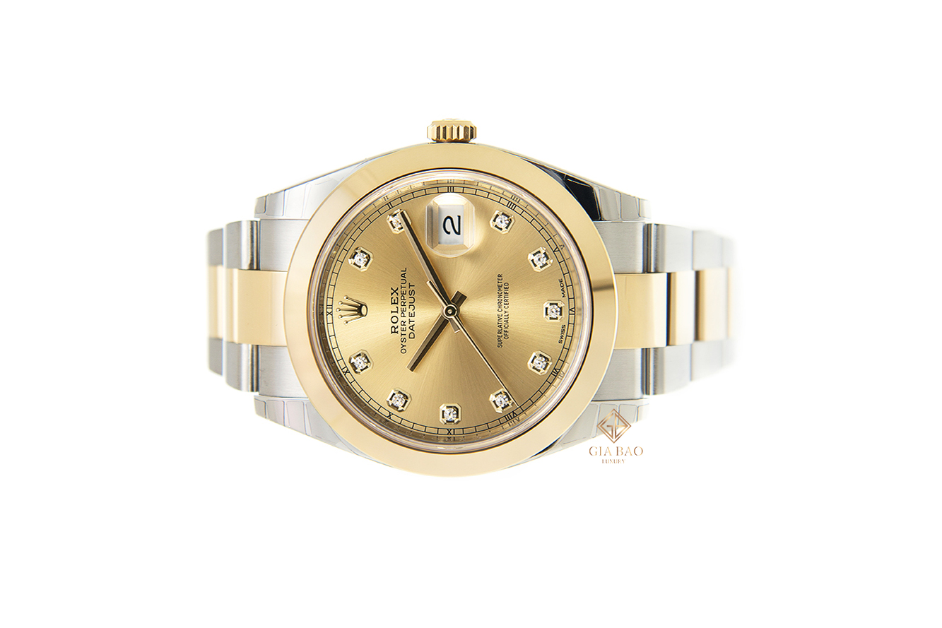 Đồng Hồ Rolex Datejust 41 126303 Mặt Số Vàng Champagne Nạm Kim Cương Dây Đeo Oyster