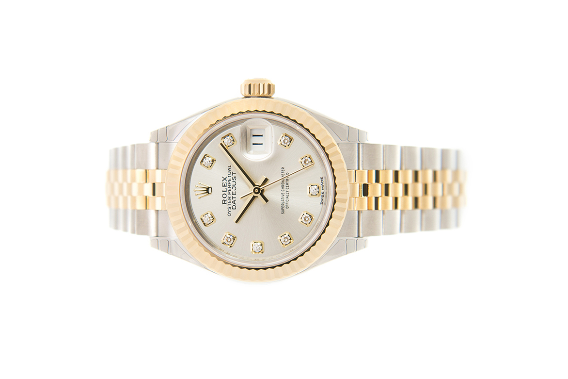 Đồng Hồ Rolex Lady-Datejust 28 279173 Mặt Số Bạc Nạm Kim Cương