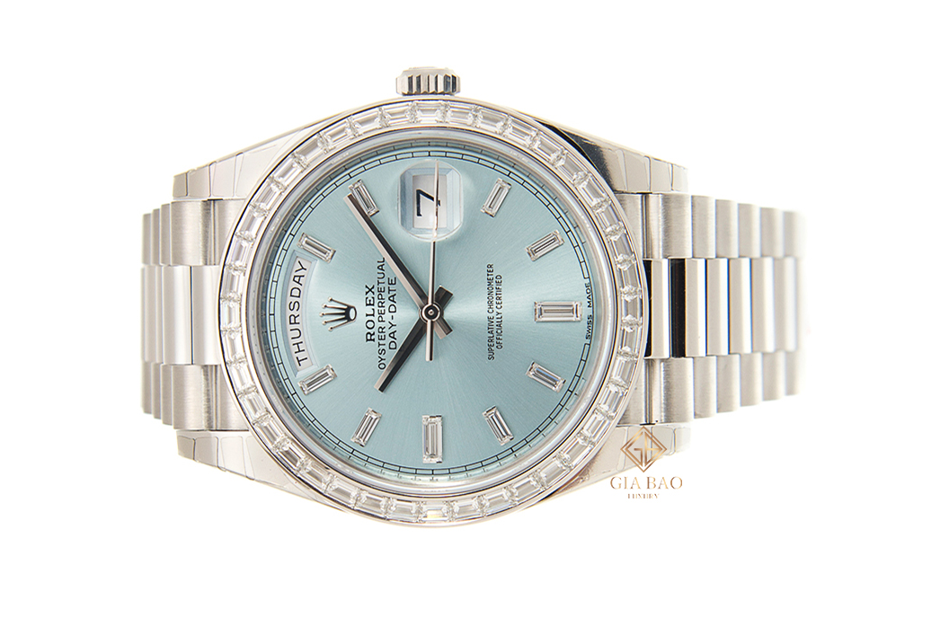 Đồng Hồ Rolex Day-Date 40 228396TBR Mặt Số Xanh Ice Blue Nạm Kim Cương