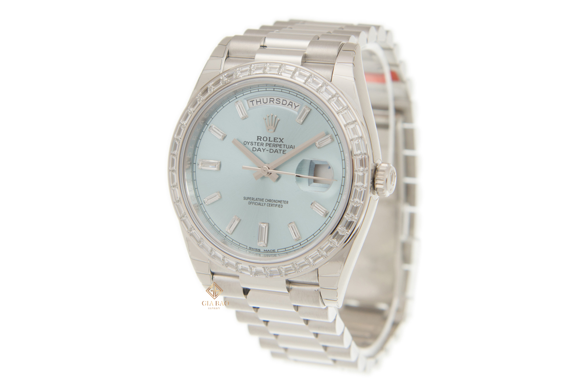 Đồng Hồ Rolex Day-Date 40 228396TBR Mặt Số Xanh Ice Blue Nạm Kim Cương