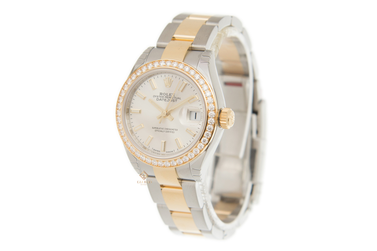 Đồng Hồ Rolex Lady-Datejust 28 279383RBR Mặt Số Bạc Cọc Dạ Quang Dây Đeo Oyster