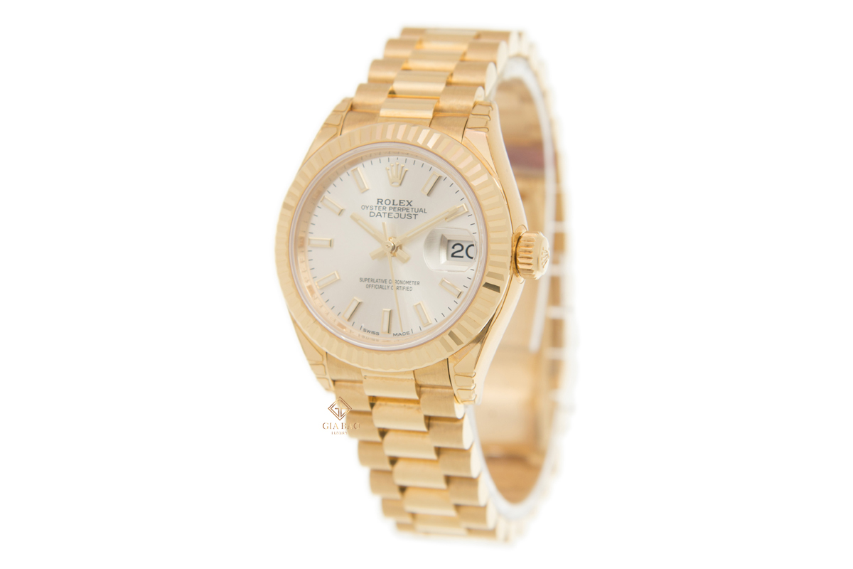 Đồng Hồ Rolex Lady-Datejust 279178 Mặt Số Bạc Cọc Dạ Quang Dây Đeo President