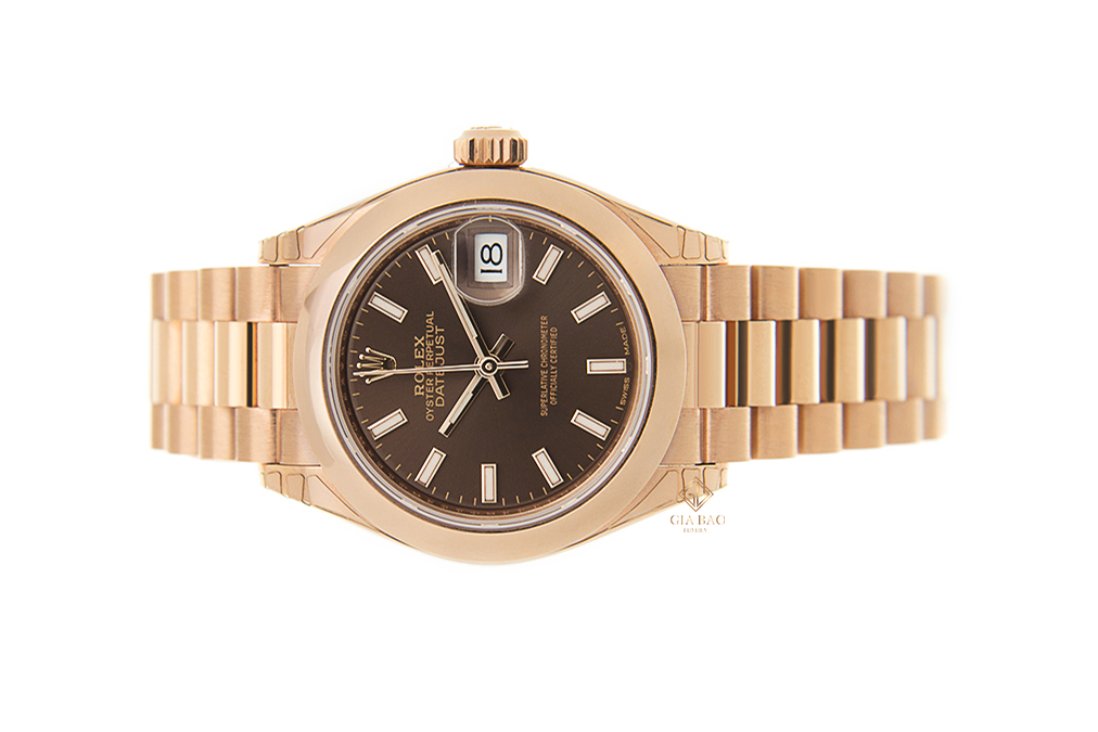Đồng Hồ Rolex Lady Datejust 279165 Mặt Số Chocolate Cọc Dạ Quang Dây Đeo President