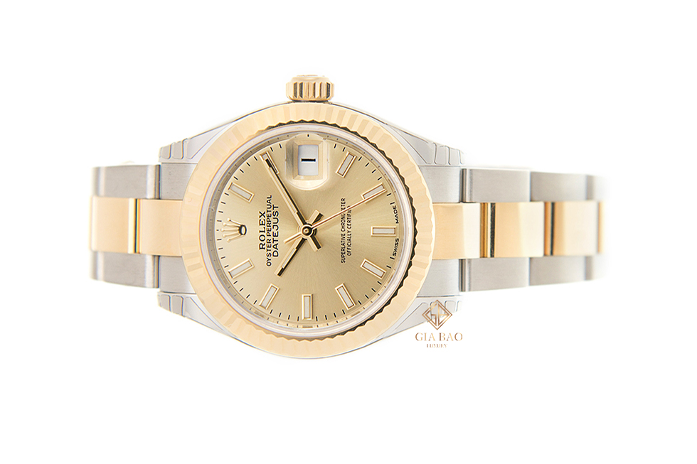 Đồng Hồ Rolex Lady-Datejust 28 279173 Mặt Số Vàng Champagne Cọc Dạ Quang Dây Đeo Oyster