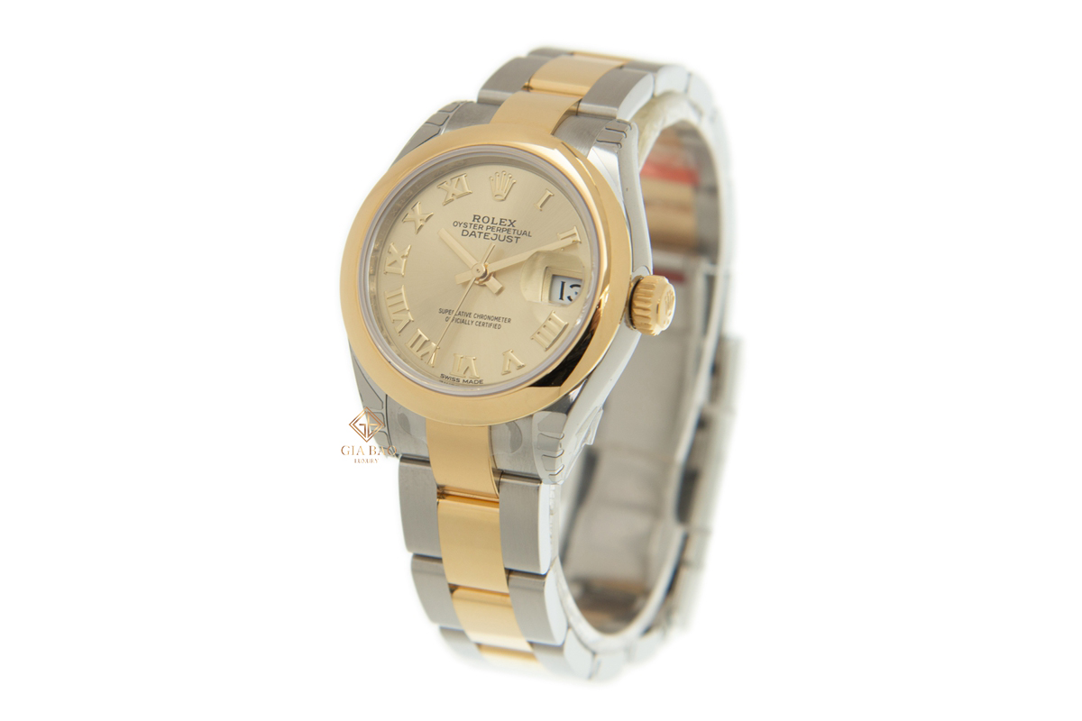 Đồng Hồ Rolex Lady-Datejust 279163 Mặt Số Vàng Champagne Cọc Số La Mã Dây Đeo Oyster