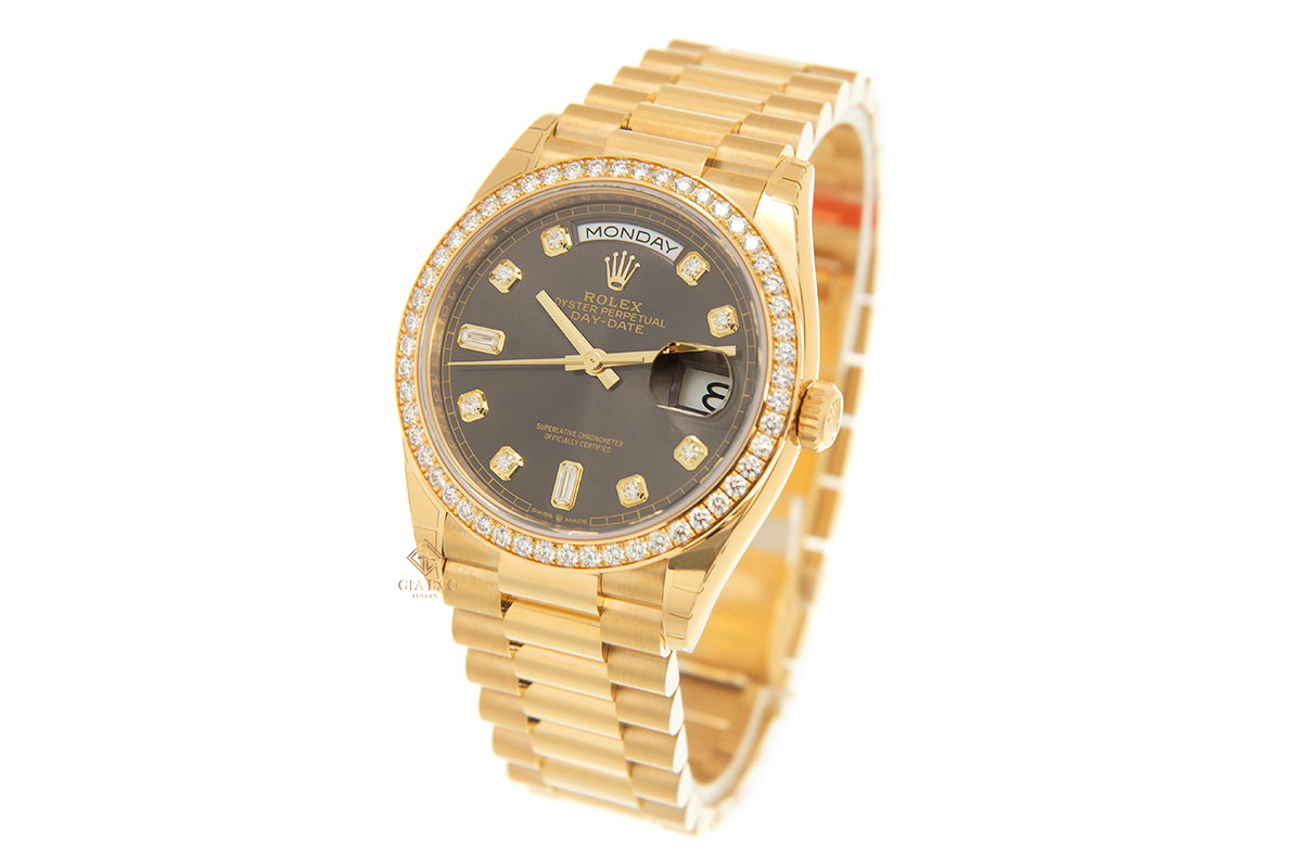 Đồng Hồ Rolex Day-Date 36 128348RBR Mặt Số Xám Nạm Kim Cương