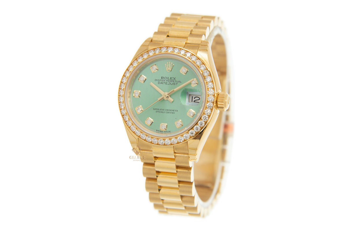 Đồng Hồ Rolex Lady-Datejust 279138RBR Mặt Số Xanh Nạm Kim Cương Dây Đeo President