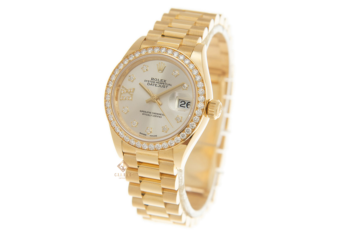 Đồng Hồ Rolex Lady-Datejust 279138RBR Mặt Số Bạc Cọc Số Sao Dây Đeo President